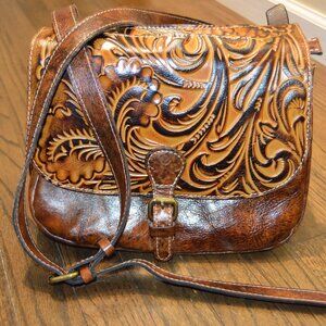 Patricia Nash Tooled Bag Purse Brown Tan Neutral Med Size~Western Cowboy